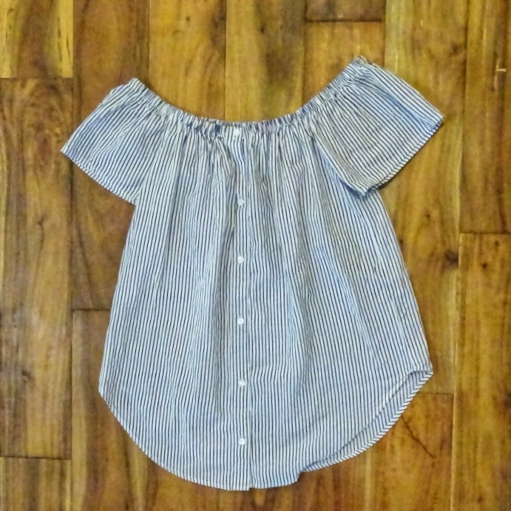 Navy and white striped, off shoulder top